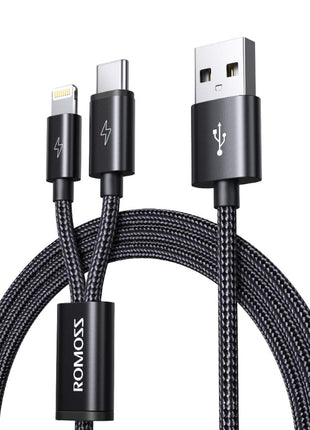 Romoss USB A to Lightning & Type C 1.5m cable Space Grey Nylon Braided Cable