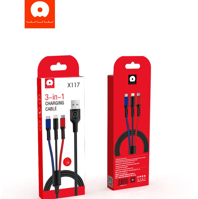 3 in 1 Charging Cable - Lightning | Micro USB | Type-C Cable - 1.2m