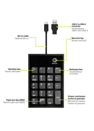 Port Wired Keypad Numpad with USB|Type-C Connector